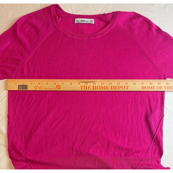 ZARA Knit Women M Fuchsia Pink Crewneck Sweater Raglan Sleeve Split Hem Pullover - Picture 3 of 12